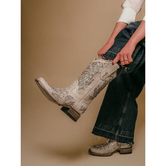 Corral A3397 White Glittered Inlay Crystals Wedding Cowboy Western Boots 6.5 M - Picture 5 of 16